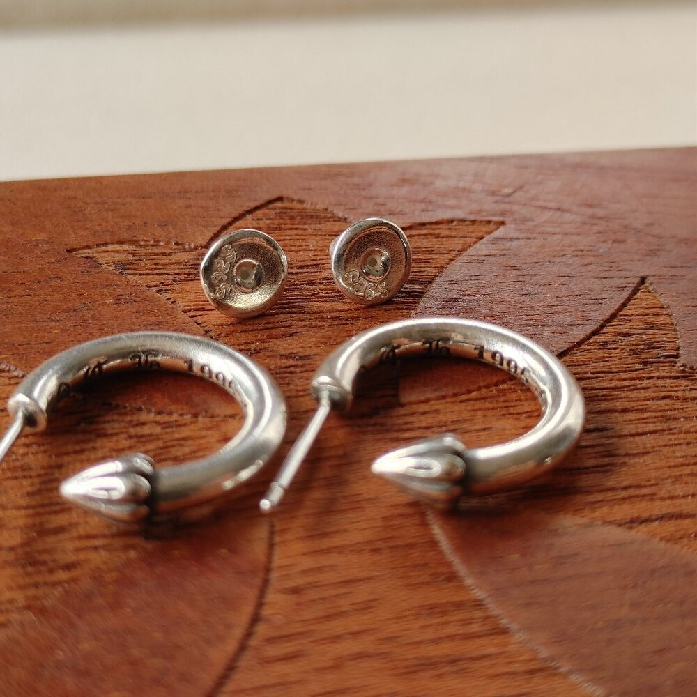 Chrome Hearts Plain Hoop Stud Earrings Pair 925 Sterling Silver (New) - Picture 5 of 8